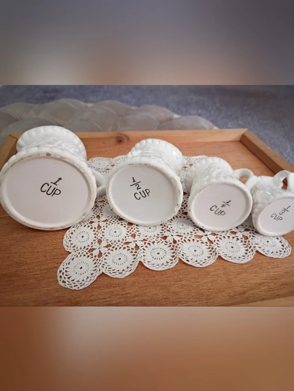 Vintage Ceramic White Pitcher Grapes Measuring Cups, White